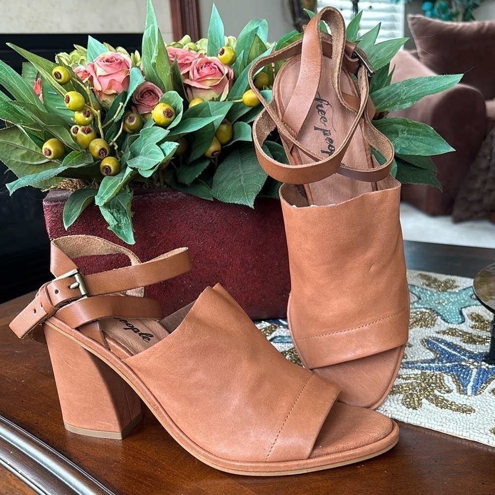 Brand New Free People Genuine Leather See Ya There Sandal Block Heel Ankle Strap